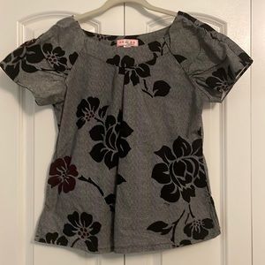 Koi black and purple floral scrub top